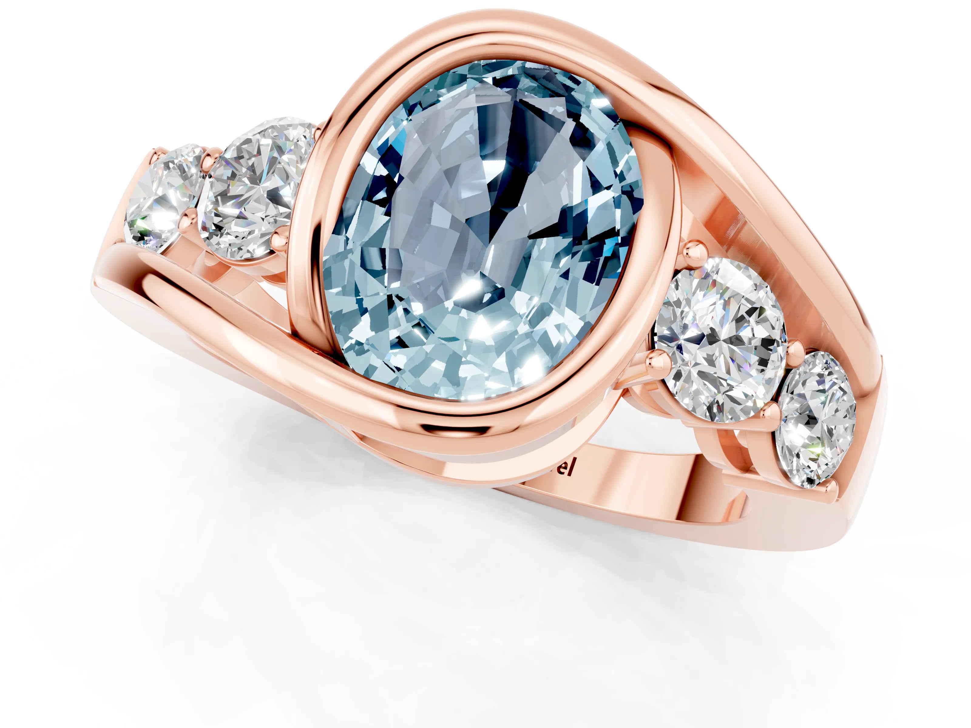 Rose gold Bezel Set Oval Cut Diamond Split Shank Ring_1