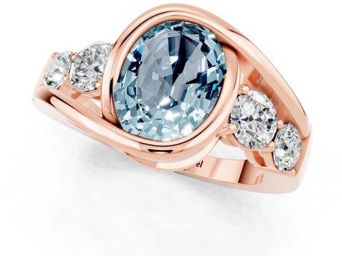 Rose gold Bezel Set Oval Cut Diamond Split Shank Ring_1