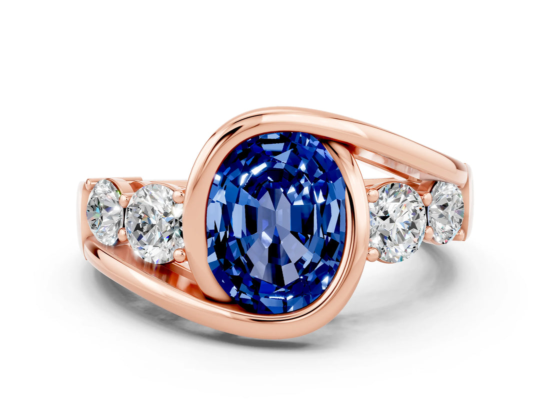 Rose gold Bezel Set Oval Cut Diamond Split Shank Ring