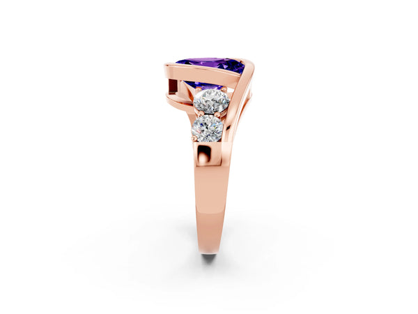 Rose gold Bezel Set Oval Cut Tanzanite Bypass Ring with Round  Accents