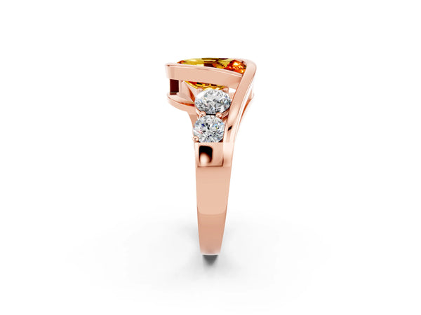 Rose gold Bezel Set Oval Cut Citrine Bypass Ring with Round  Accents