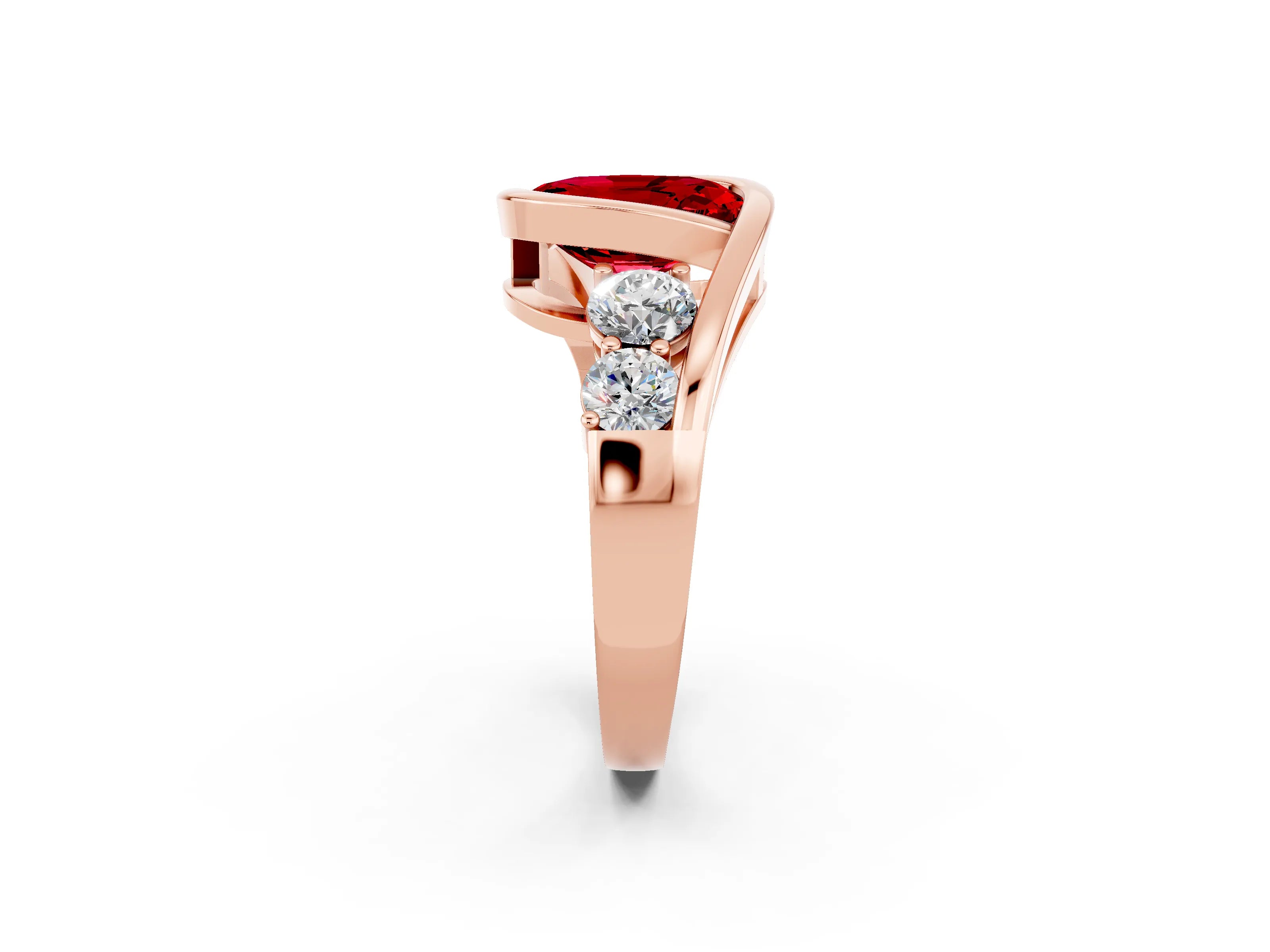 Rose gold Bezel Set Oval Cut Diamond Split Shank Ring_2