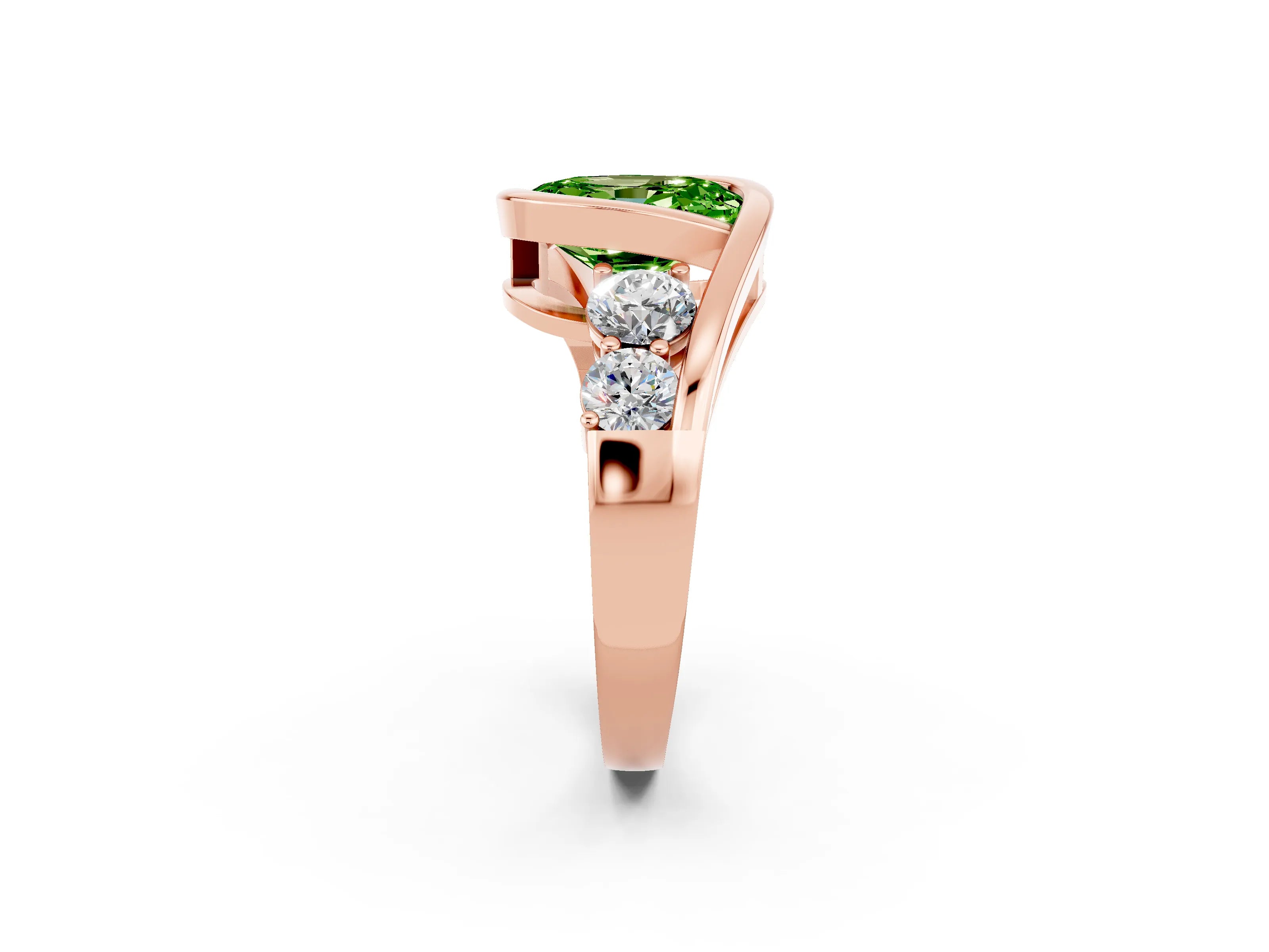 Rose gold Bezel Set Oval Cut Diamond Split Shank Ring_2