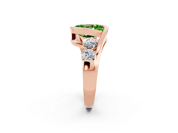 Rose gold Bezel Set Oval Cut Peridot Bypass Ring with Round  Accents