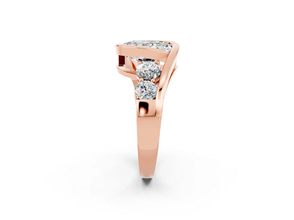 Rose gold Bezel Set Oval Cut Moissanite Bypass Ring with Round  Accents