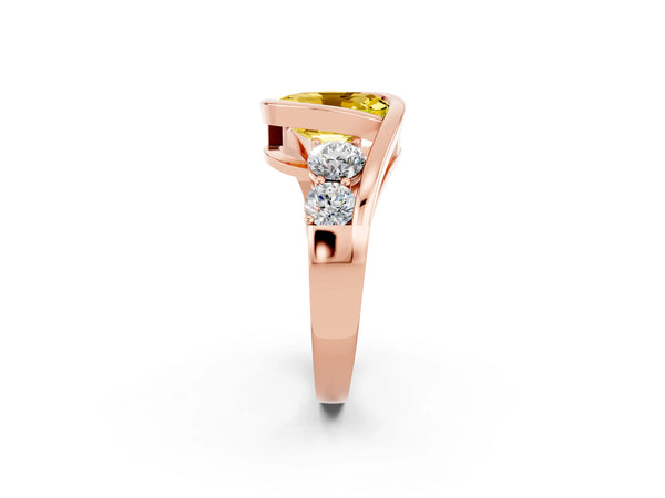 Rose gold Bezel Set Oval Cut Yellow Sapphire Bypass Ring with Round  Accents