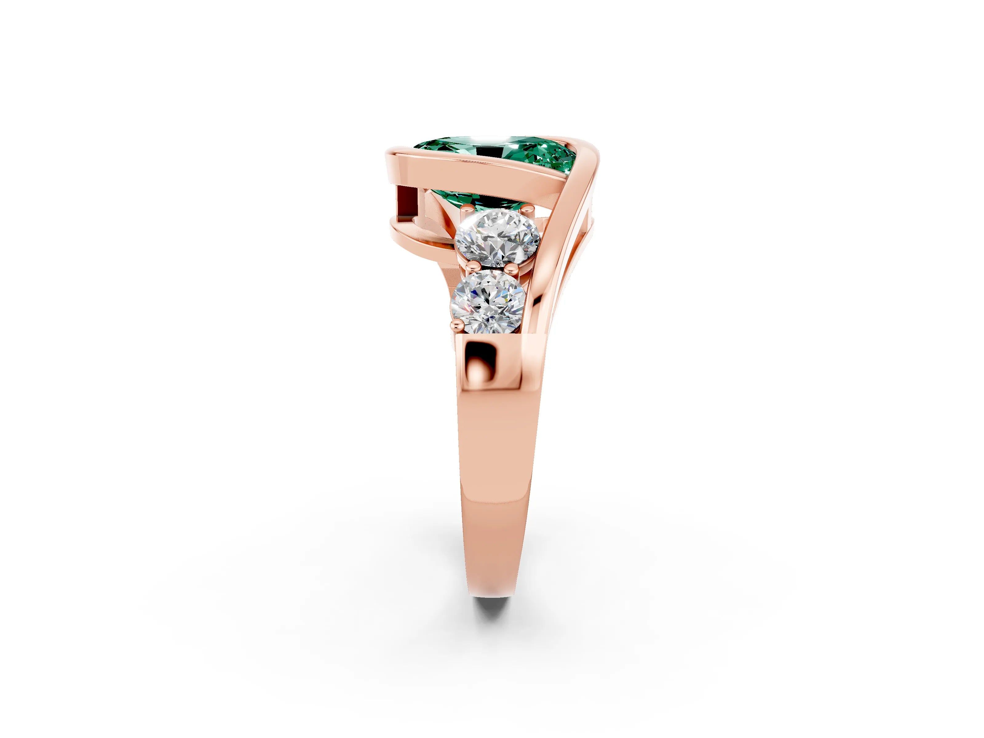 Rose gold Bezel Set Oval Cut Diamond Split Shank Ring_2