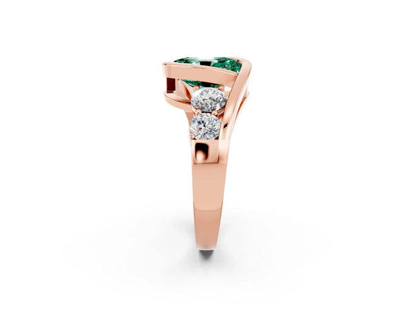 Rose gold Bezel Set Oval Cut Green Sapphire Bypass Ring with Round  Accents