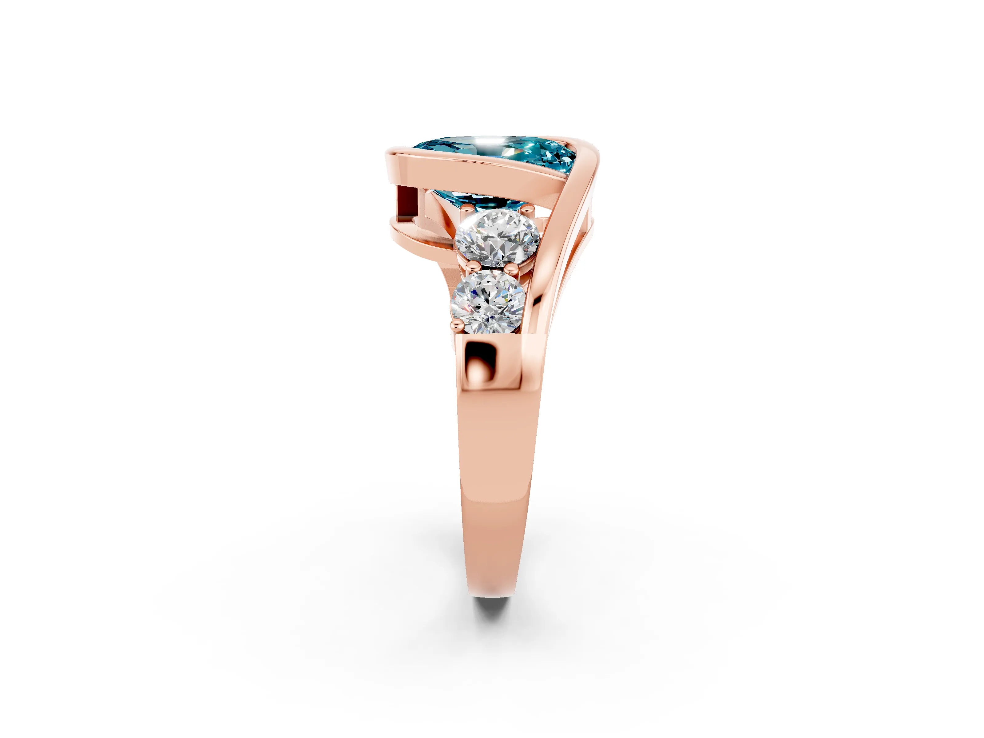 Rose gold Bezel Set Oval Cut Diamond Split Shank Ring_2
