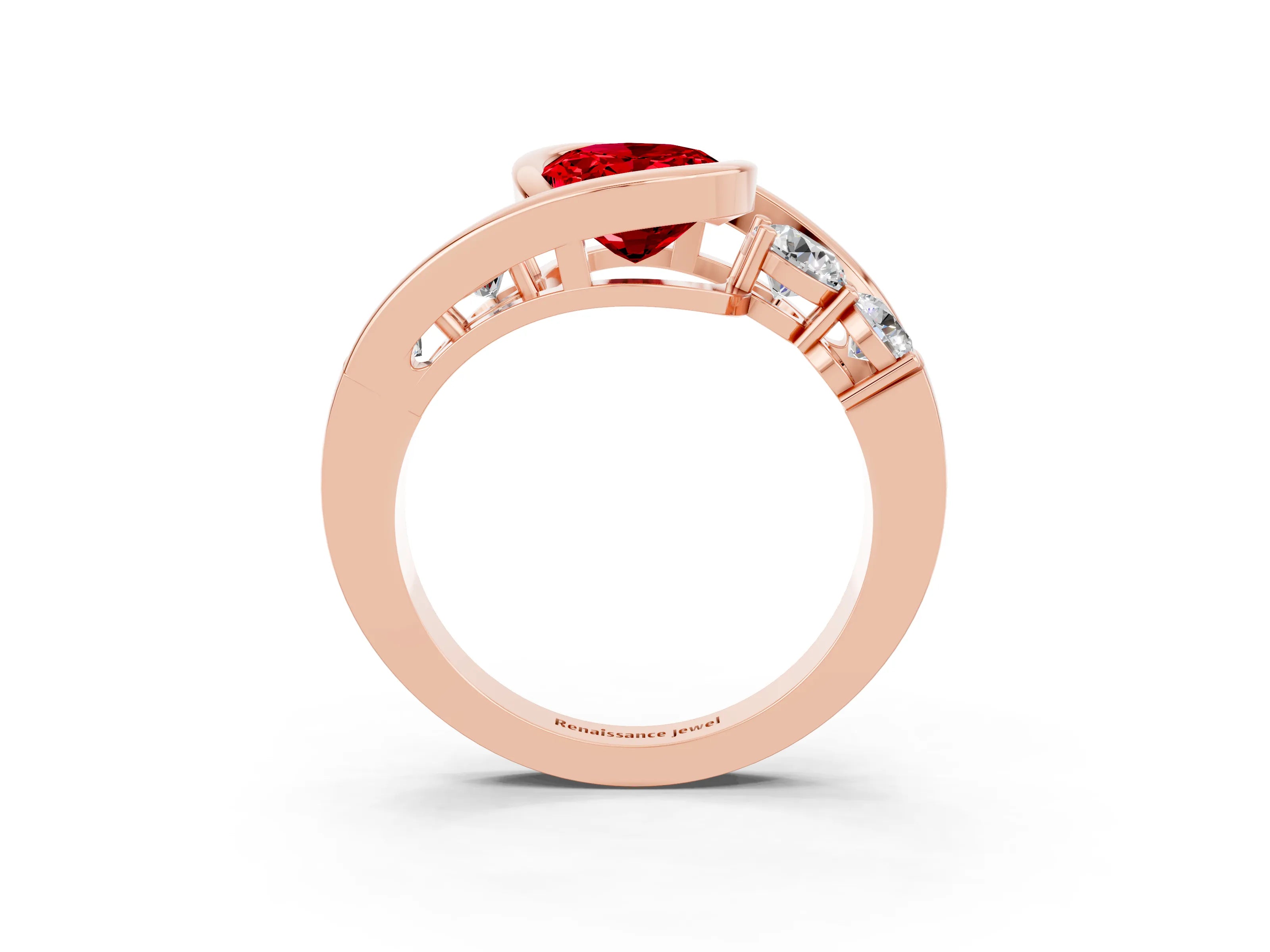 Rose gold Bezel Set Oval Cut Diamond Split Shank Ring_3