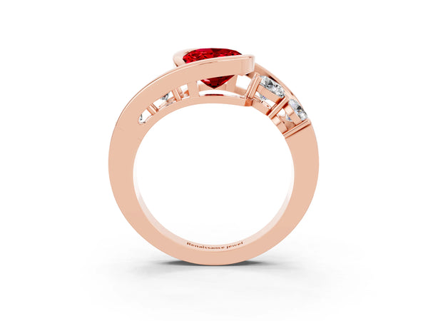 Rose gold Bezel Set Oval Cut Ruby Bypass Ring with Round  Accents
