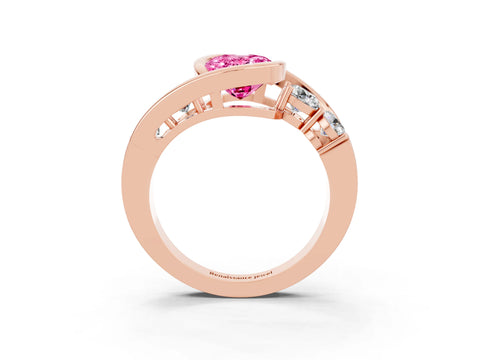 Rose gold Bezel Set Oval Cut Diamond Split Shank Ring_3