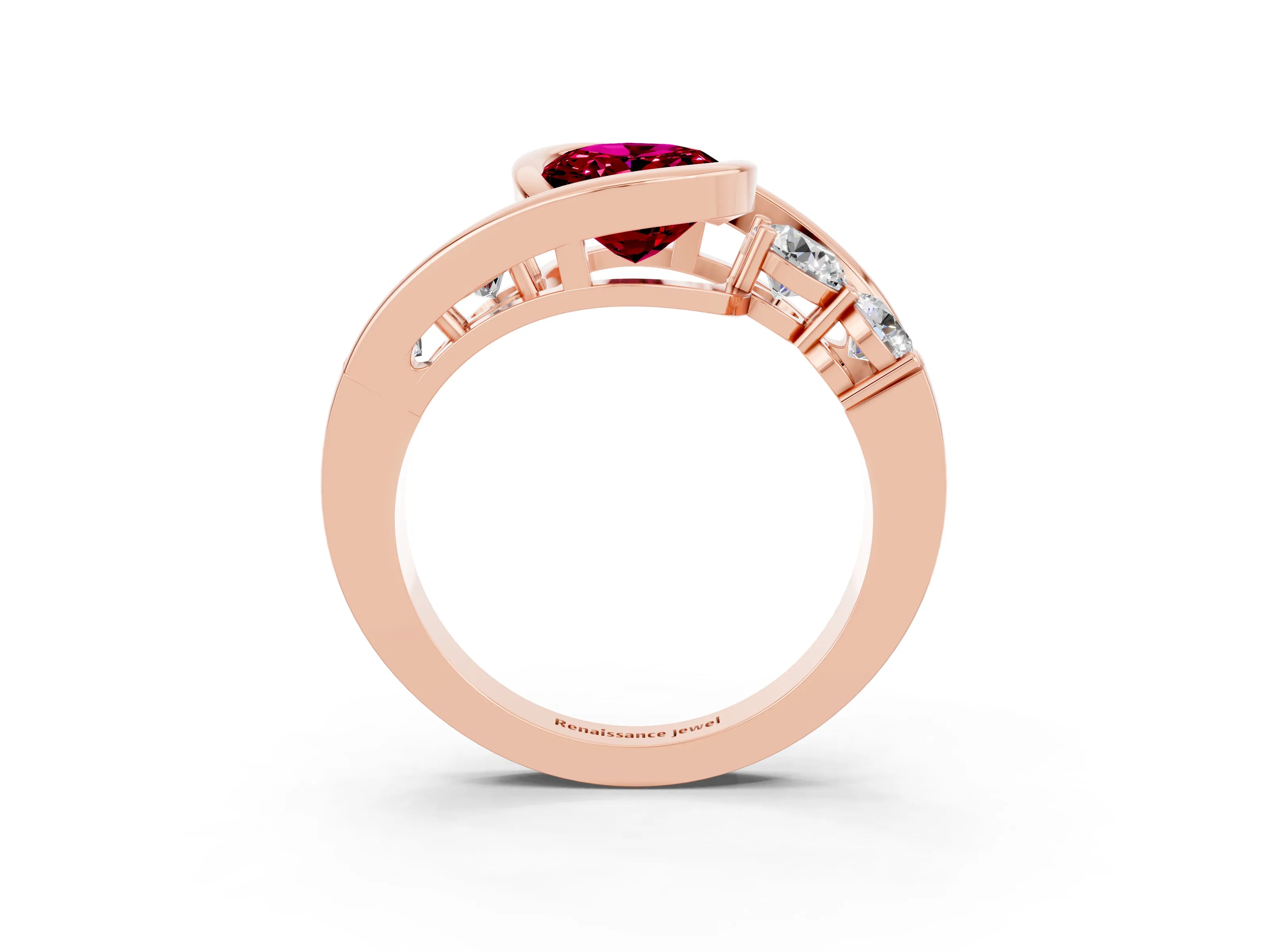 Rose gold Bezel Set Oval Cut Diamond Split Shank Ring_3