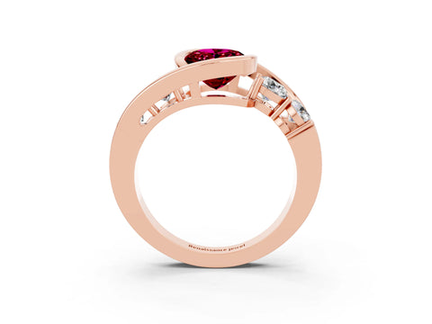Rose gold Bezel Set Oval Cut Diamond Split Shank Ring_3