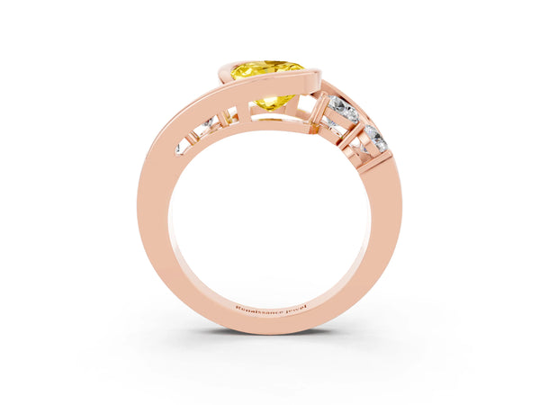 Rose gold Bezel Set Oval Cut Yellow Sapphire Bypass Ring with Round  Accents