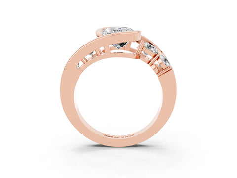 Rose gold Bezel Set Oval Cut Diamond Split Shank Ring_3