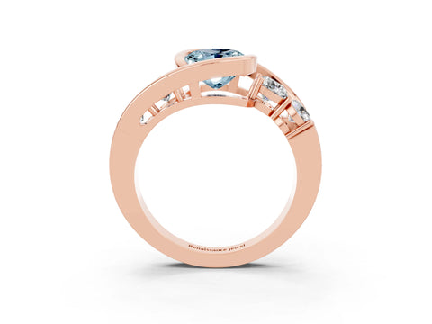 Rose gold Bezel Set Oval Cut Diamond Split Shank Ring_3