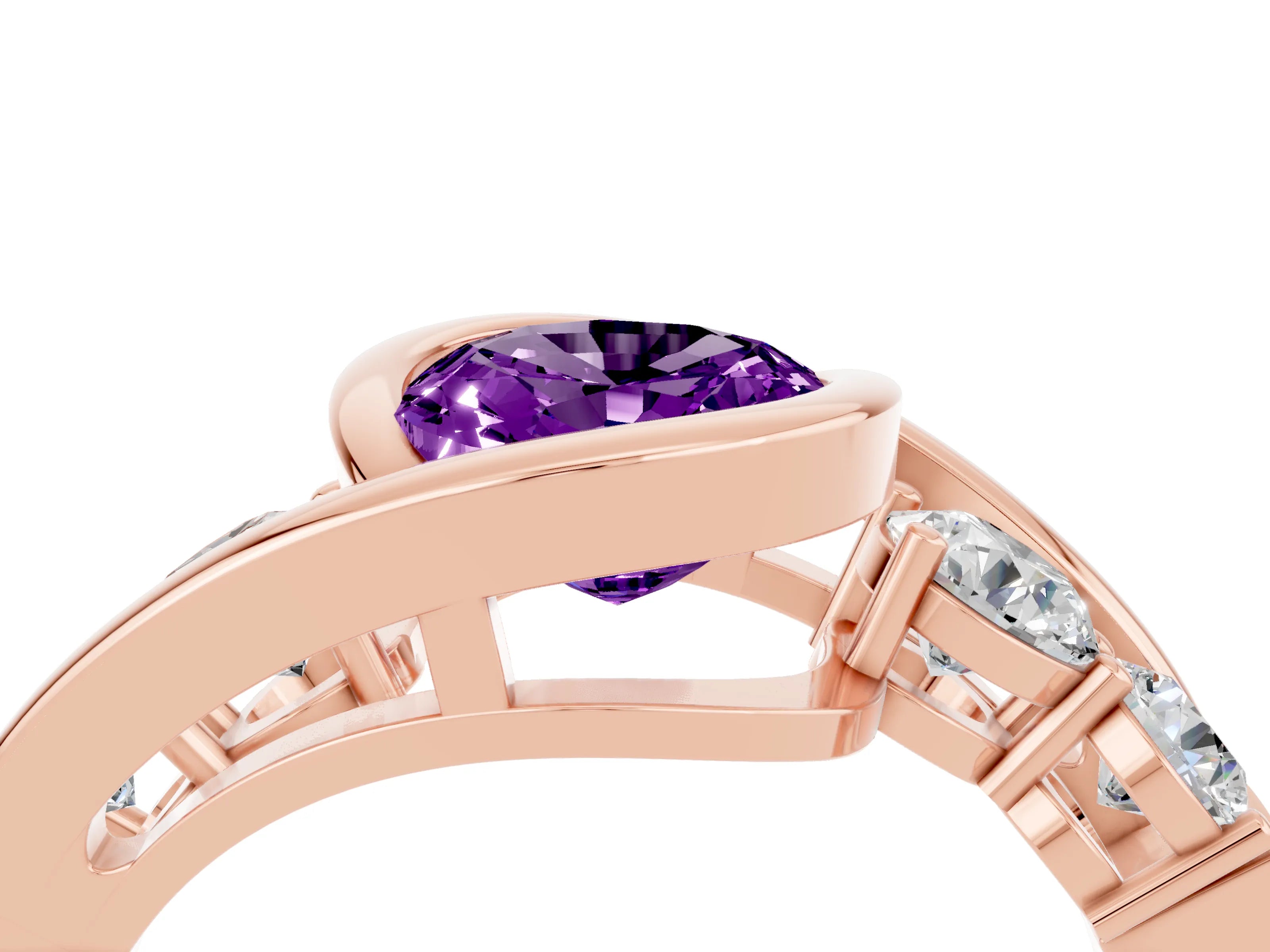 Rose gold Bezel Set Oval Cut Diamond Split Shank Ring_4