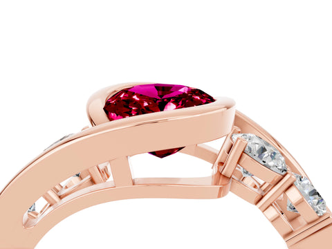 Rose gold Bezel Set Oval Cut Diamond Split Shank Ring_4