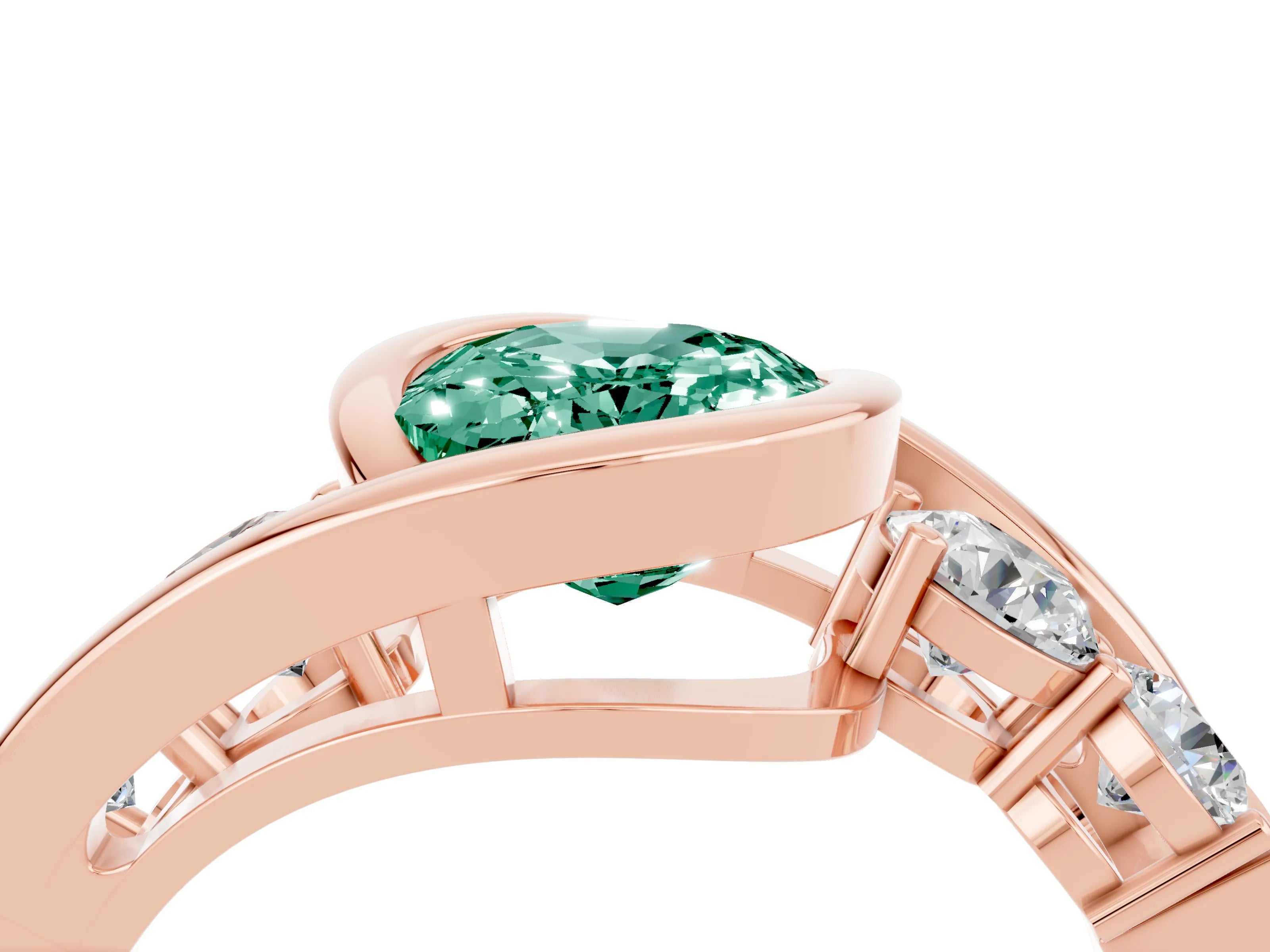 Rose gold Bezel Set Oval Cut Diamond Split Shank Ring_4