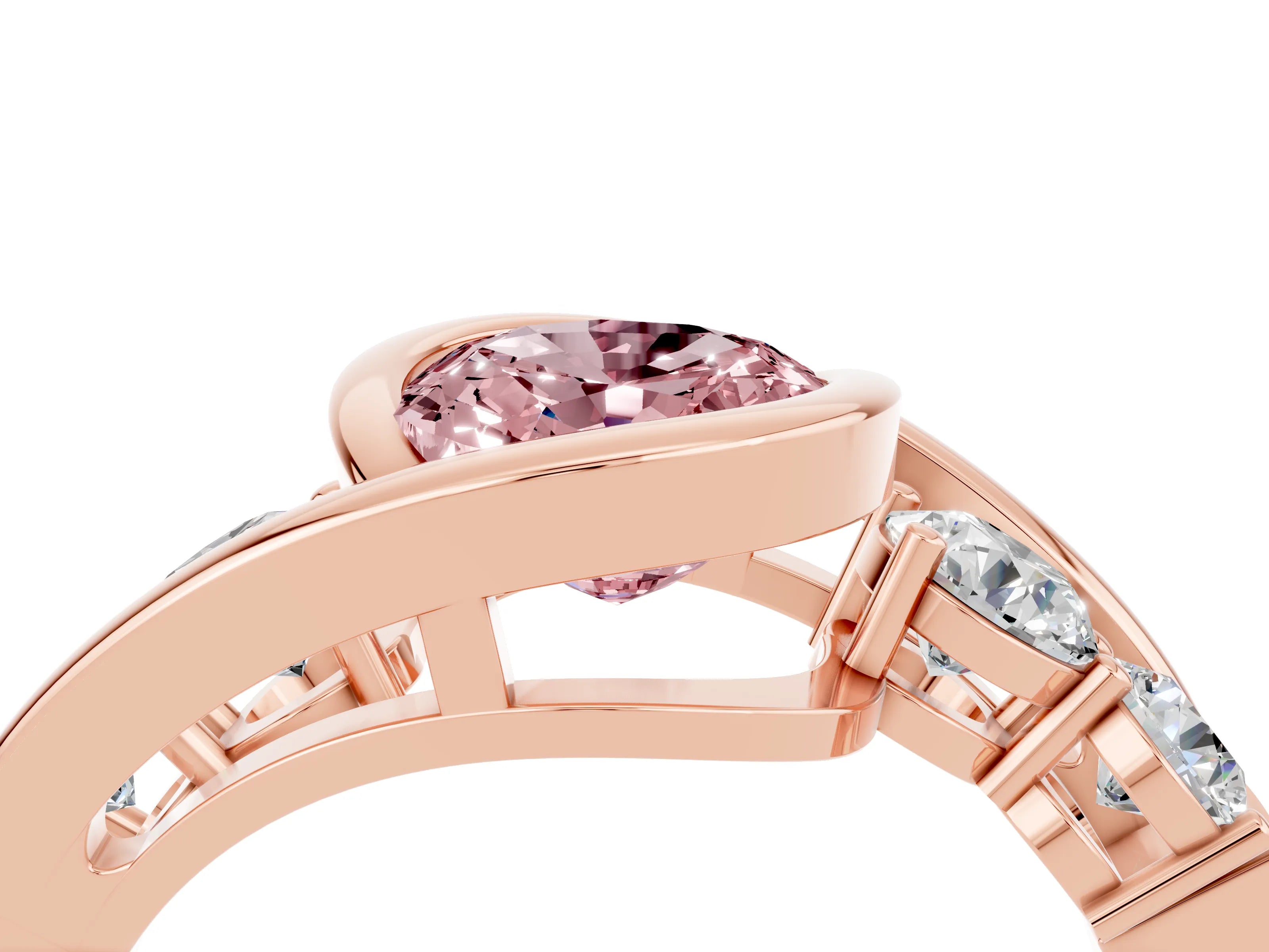 Rose gold Bezel Set Oval Cut Diamond Split Shank Ring_4