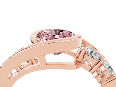 Rose gold Bezel Set Oval Cut Diamond Split Shank Ring_4