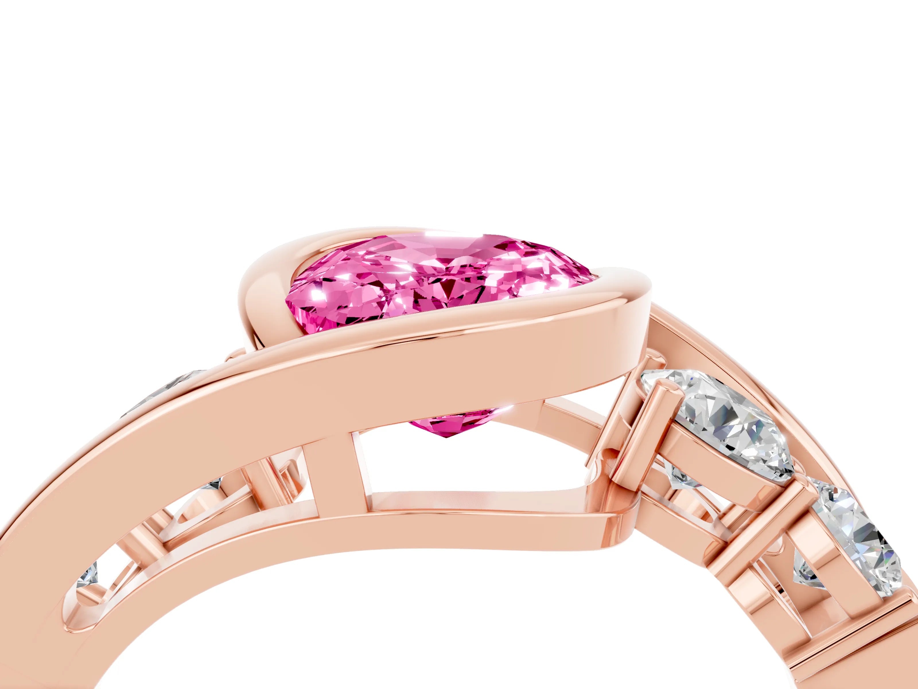 Rose gold Bezel Set Oval Cut Diamond Split Shank Ring_4