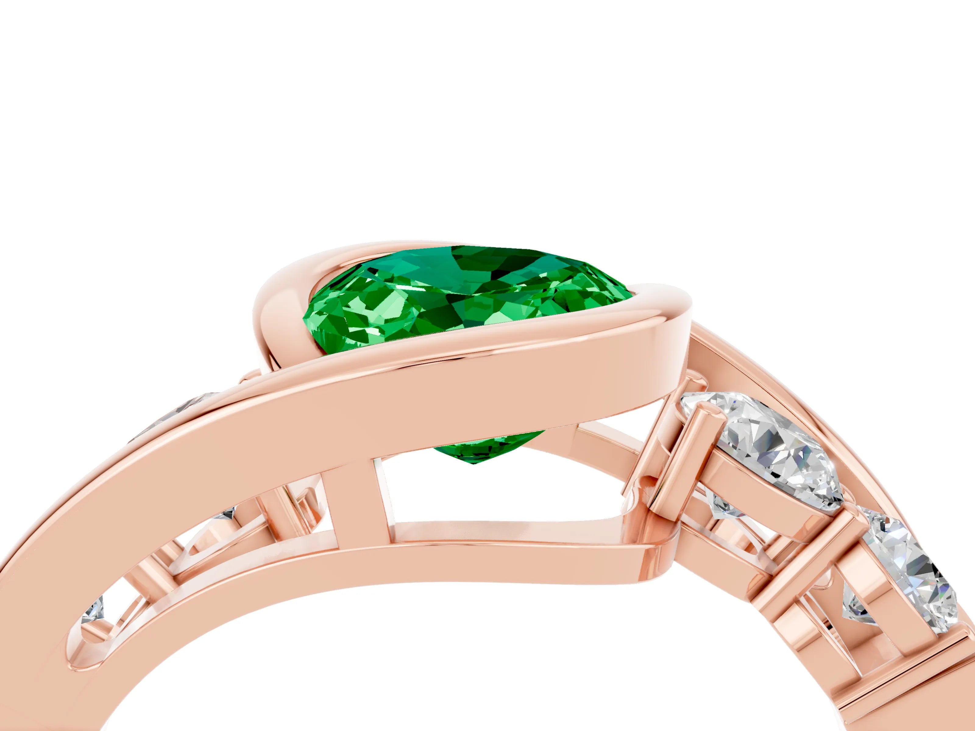 Rose gold Bezel Set Oval Cut Diamond Split Shank Ring_4