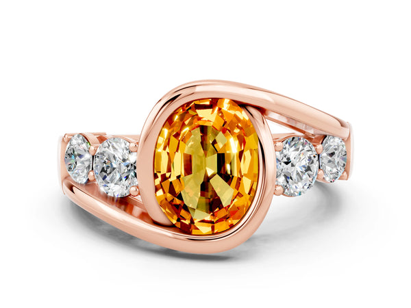 Rose gold Bezel Set Oval Cut Citrine Bypass Ring with Round  Accents