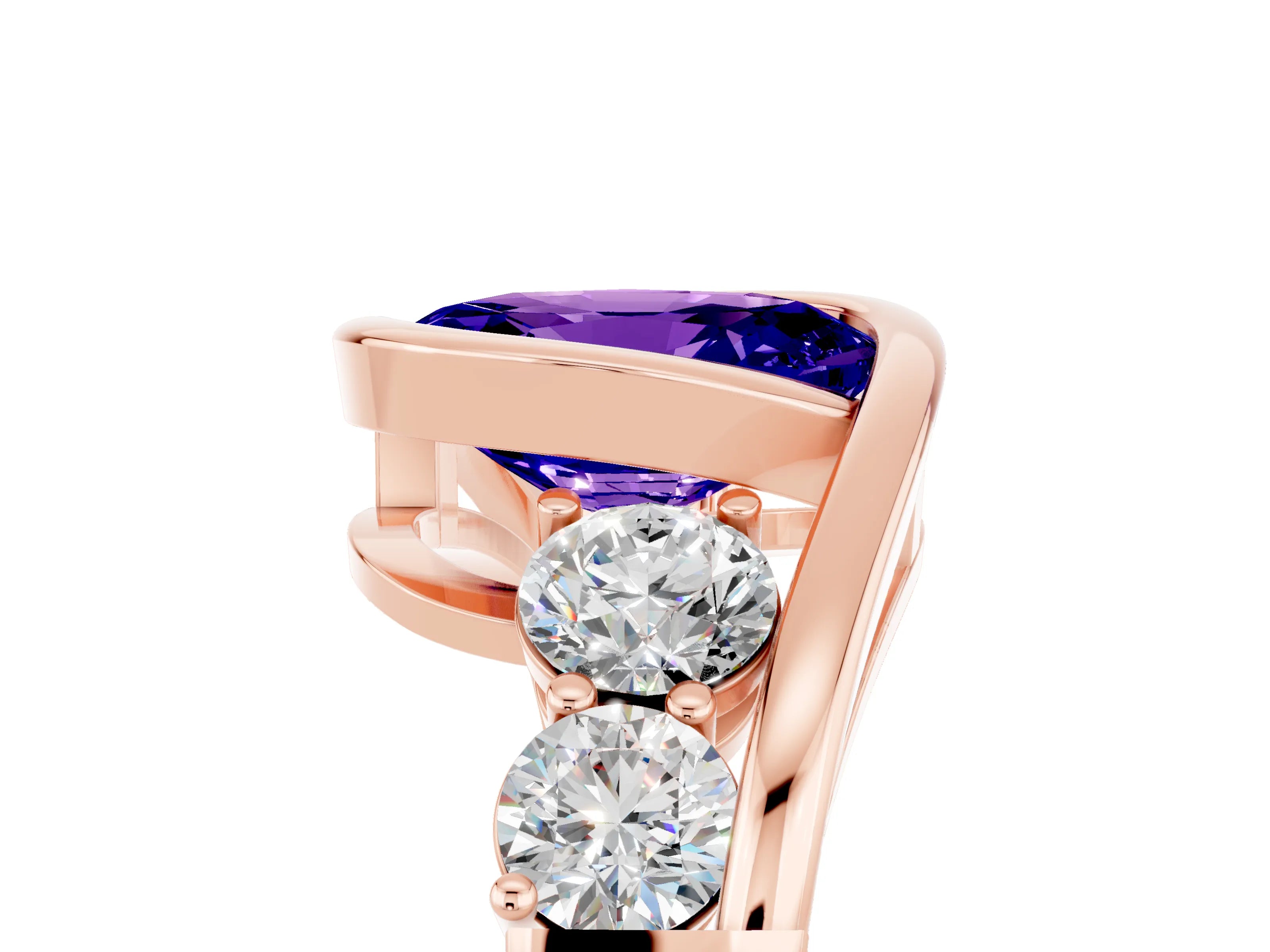 Rose gold Bezel Set Oval Cut Diamond Split Shank Ring_5