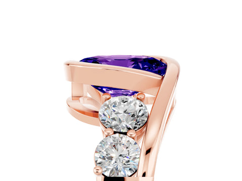 Rose gold Bezel Set Oval Cut Diamond Split Shank Ring_5