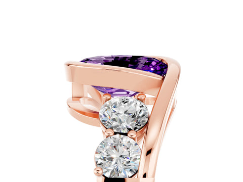 Rose gold Bezel Set Oval Cut Diamond Split Shank Ring_5