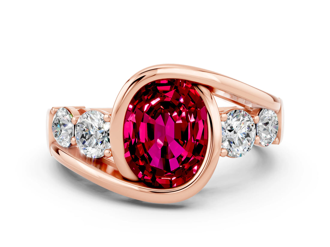 Rose gold Bezel Set Oval Cut Diamond Split Shank Ring