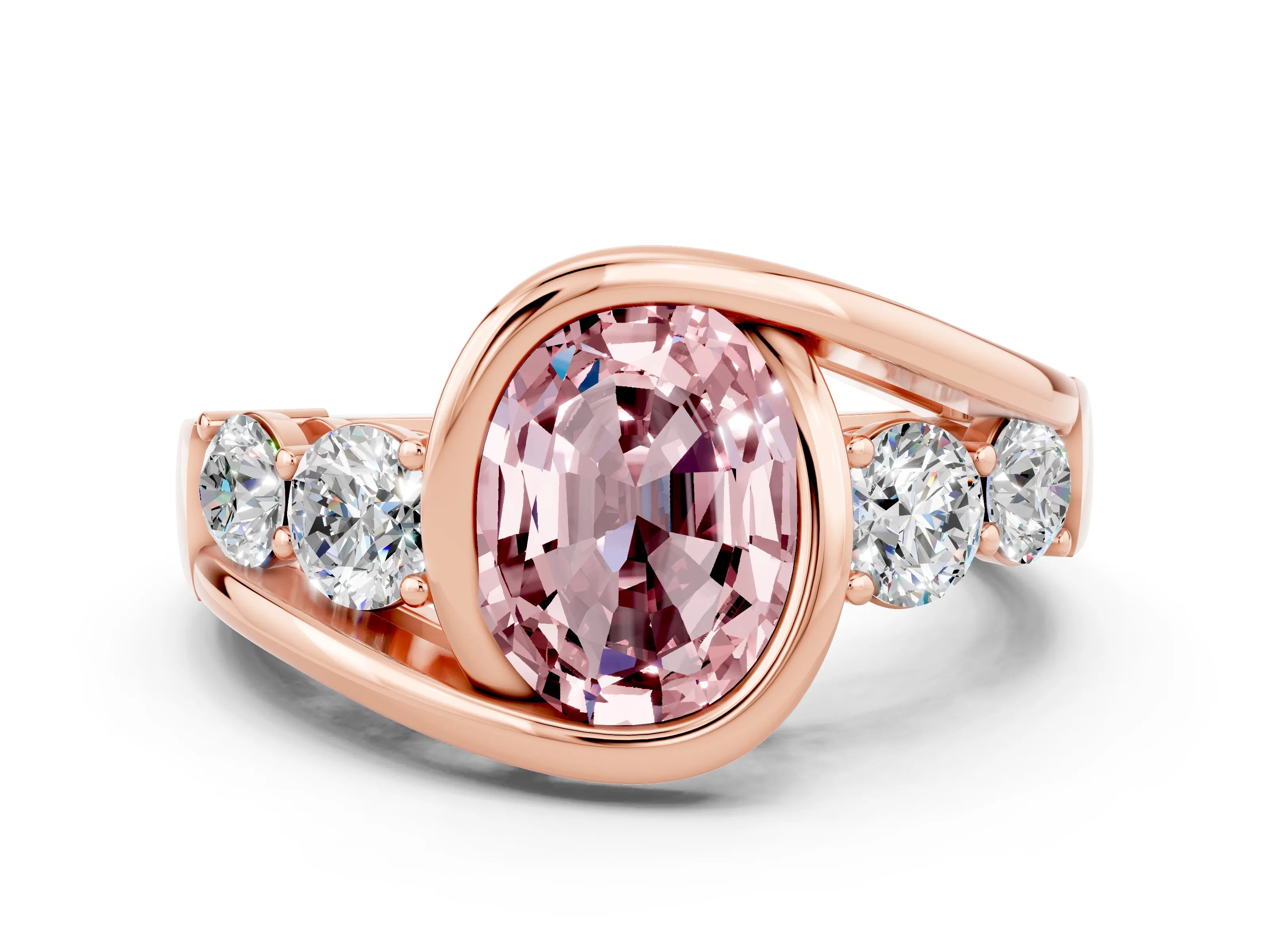 Rose gold Bezel Set Oval Cut Diamond Split Shank Ring