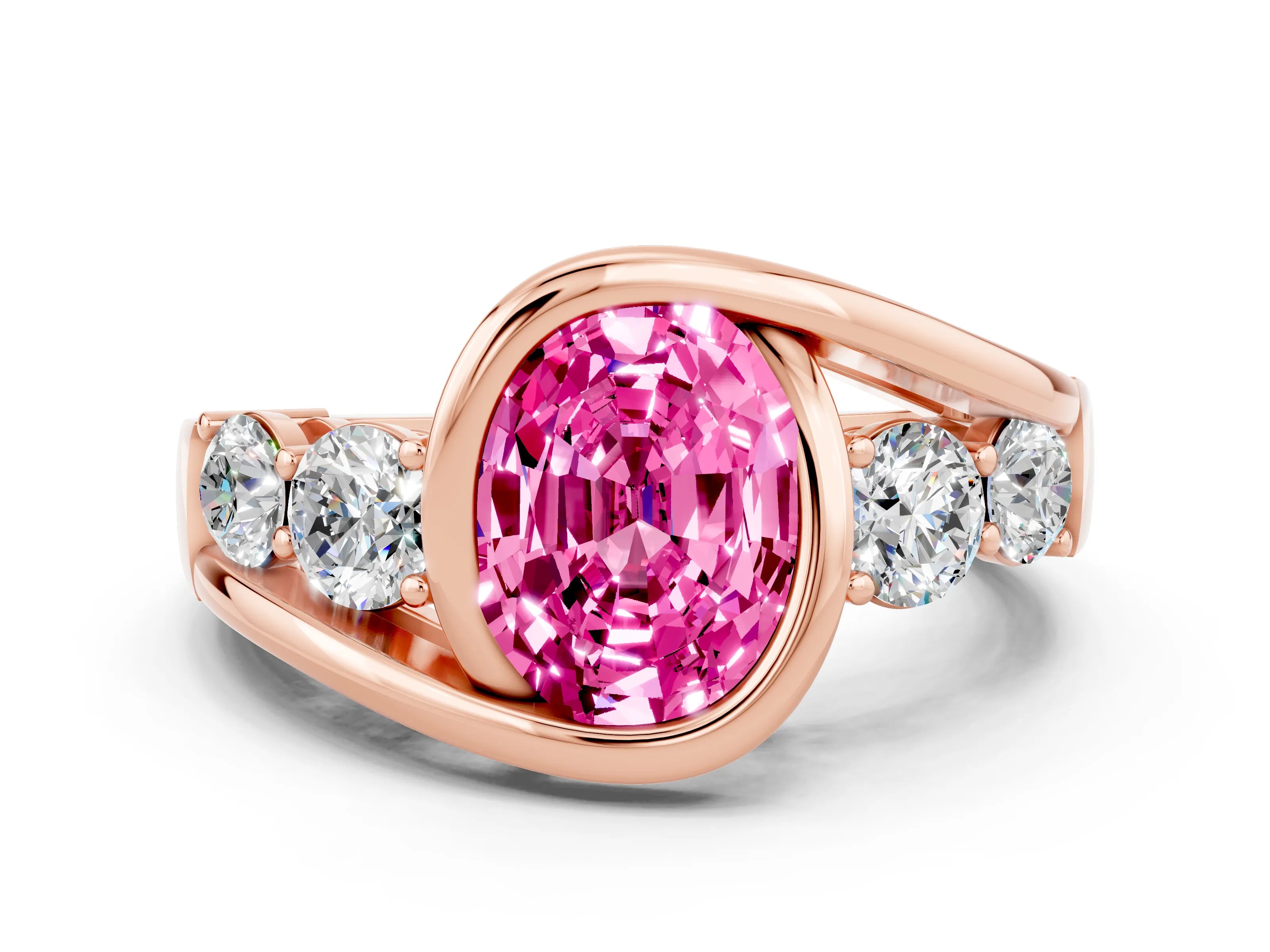 Rose gold Bezel Set Oval Cut Diamond Split Shank Ring
