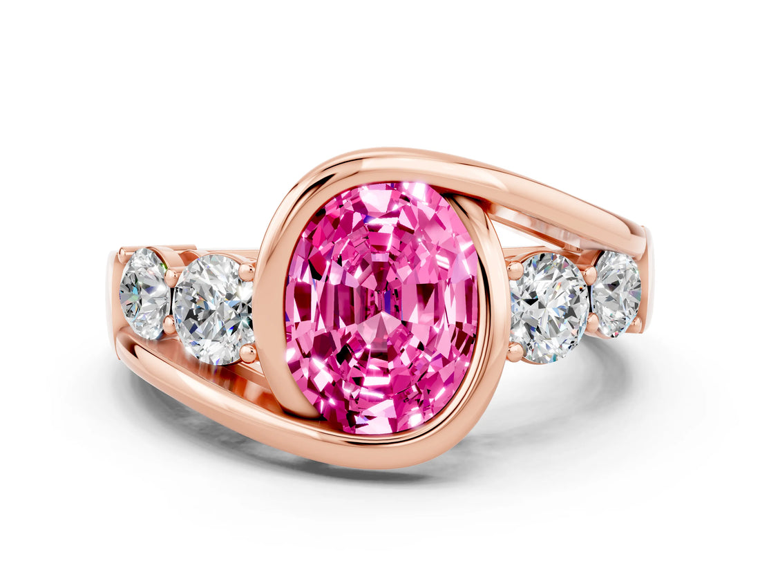 Rose gold Bezel Set Oval Cut Diamond Split Shank Ring