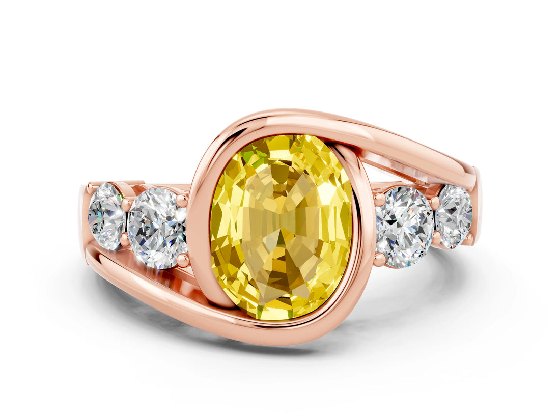Rose gold Bezel Set Oval Cut Diamond Split Shank Ring