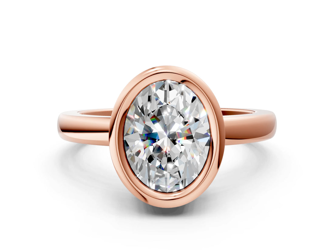 Rose gold Bezel Set Oval Cut Solitaire Engagement Ring with Classic Band_3