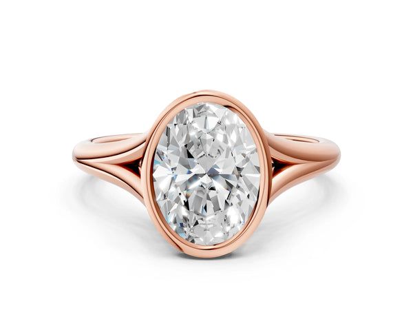Rose gold Bezel Set Oval Cut Solitaire Ring with Tapered Band