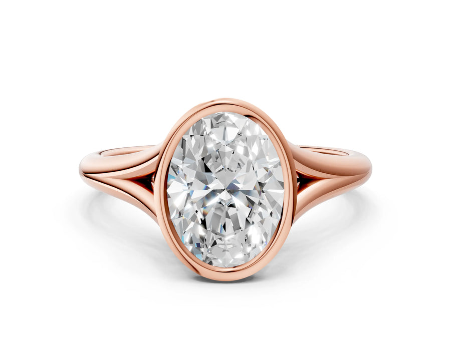 Rose gold Bezel Set Oval Cut Solitaire Ring with Tapered Band
