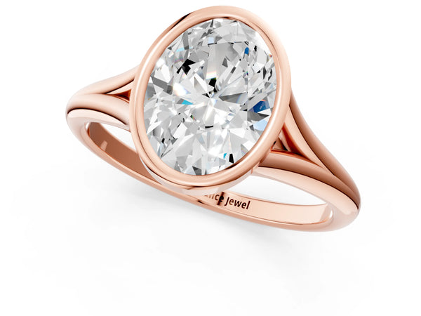 Rose gold Bezel Set Oval Cut Solitaire Ring with Tapered Band