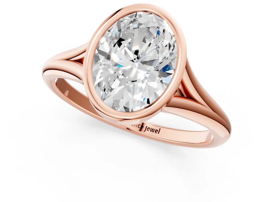 Rose gold Bezel Set Oval Cut Solitaire Ring with Tapered Band