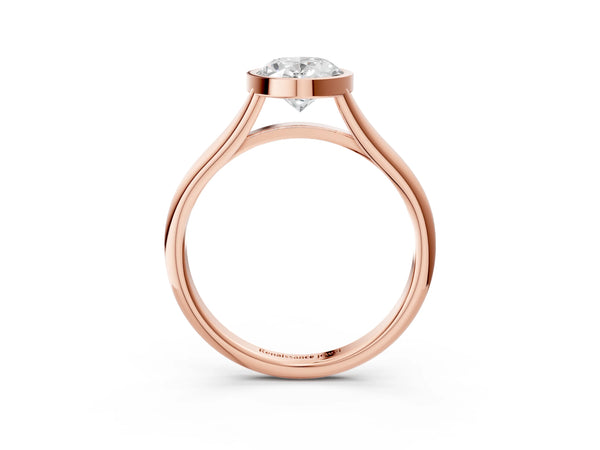 Rose gold Bezel Set Oval Cut Solitaire Ring with Tapered Band