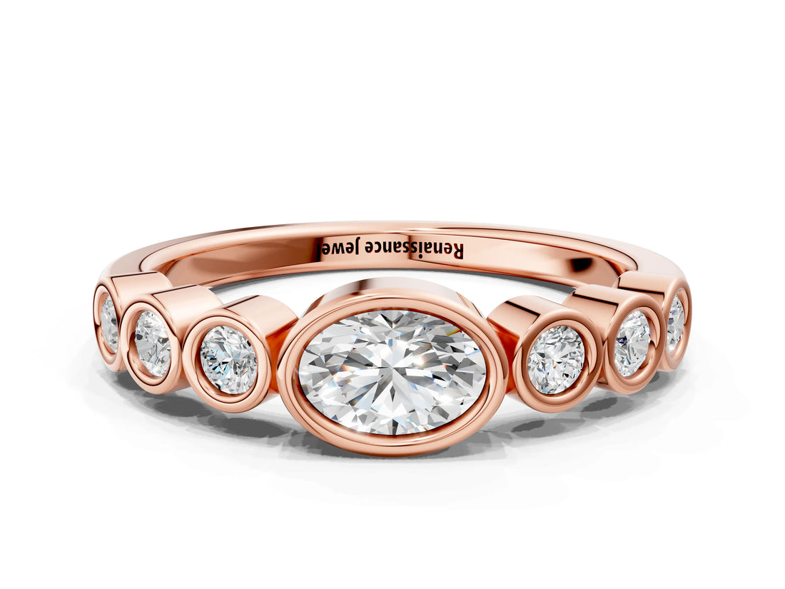 Rose gold Bezel Set Oval Diamond Half Eternity Band_9