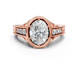 Rose gold Bezel Set Oval Diamond Milgrain Pave Engagement Ring_34