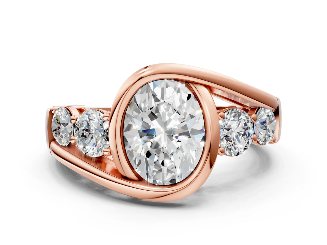 Rose gold Bezel Set Oval Diamond Split Shank Ring_3