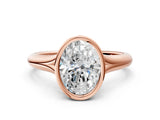 Rose gold Bezel Set Oval Solitaire Diamond Ring with Smooth Band 1