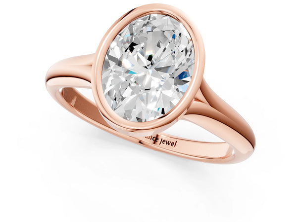 Rose gold Bezel Set Oval Solitaire Diamond Ring with Smooth Band