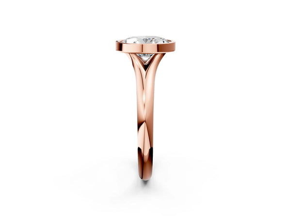 Rose gold Bezel Set Oval Solitaire Diamond Ring with Smooth Band