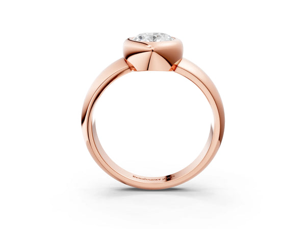 Rose Gold Oval Bezel Solitaire Engagement Ring Setting with Wide Sculpted Band